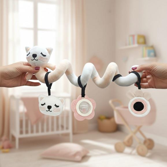 Zawieszka sensoryczna pluszowa Kotek z lusterkiem i grzechotką Bocioland - zdjęcie produktu