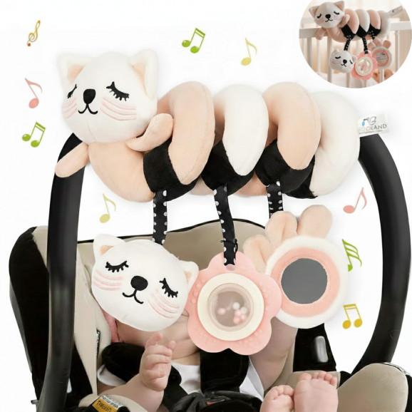 Zawieszka sensoryczna pluszowa Kotek z lusterkiem i grzechotką Bocioland - zdjęcie produktu