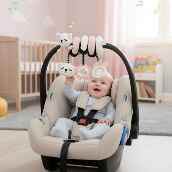 Zawieszka sensoryczna pluszowa Kotek z lusterkiem i grzechotką Bocioland - zdjęcie produktu