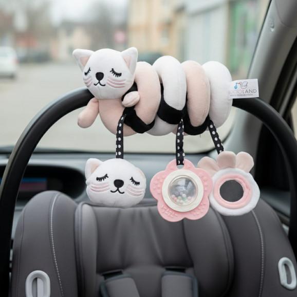 Zawieszka sensoryczna pluszowa Kotek z lusterkiem i grzechotką Bocioland - zdjęcie produktu