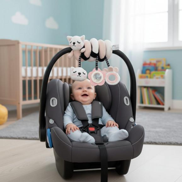 Zawieszka sensoryczna pluszowa Kotek z lusterkiem i grzechotką Bocioland - zdjęcie produktu