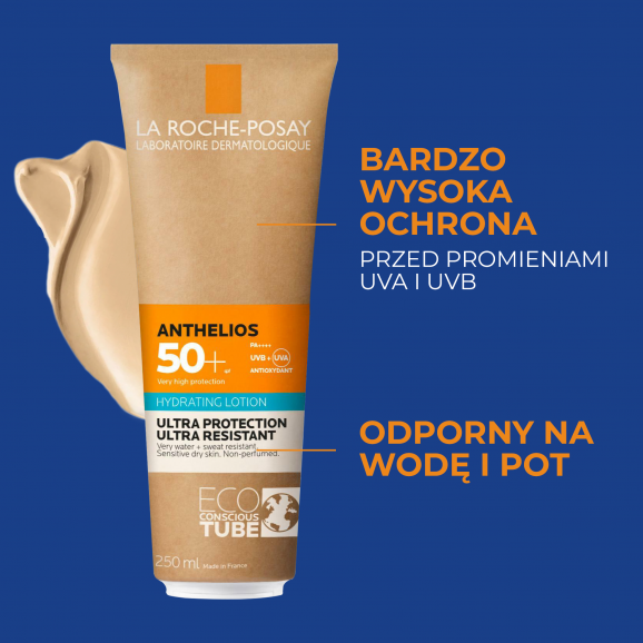 La Roche-Posay Anthelios, nawilżające mleczko ochronne, SPF 50+, 250 ml La Roche-Posay Anthelios, nawilżające mleczko ochronne, SPF 50+, 250 ml - zdjęcie produktu
