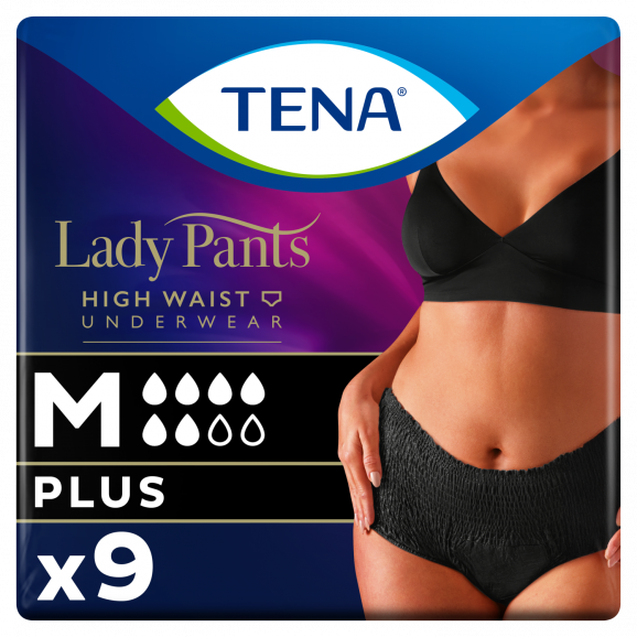 TENA Lady Pants Plus Black – bielizna chłonna, rozmiar M, 9 sztuk - zdjęcie produktu