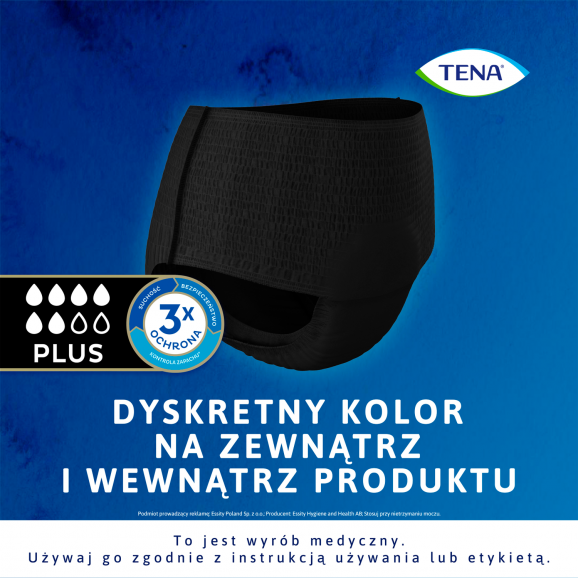 TENA Lady Pants Plus Black – bielizna chłonna, rozmiar L, 8 sztuk - zdjęcie produktu