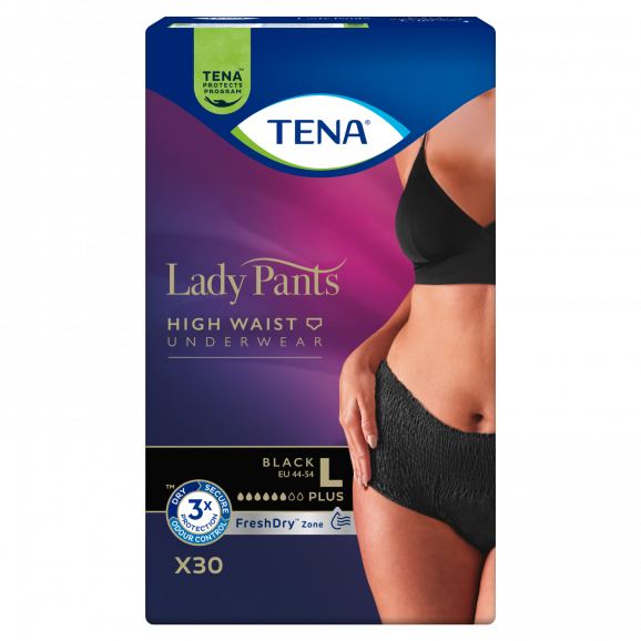 TENA Lady Pants Plus Black – bielizna chłonna, rozmiar L, 30 sztuk - zdjęcie produktu