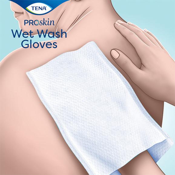 TENA Wet Wash Gloves – nawilżane myjki jednorazowe do ciała (8 szt.) - zdjęcie produktu