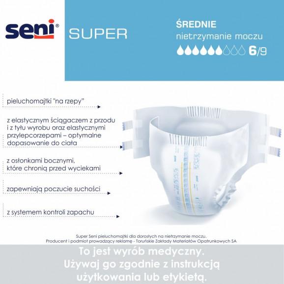 Seni Super - pieluchomajtki dla dorosłych zapinane na rzepy, rozmiar XS (10 sztuk) - zdjęcie produktu