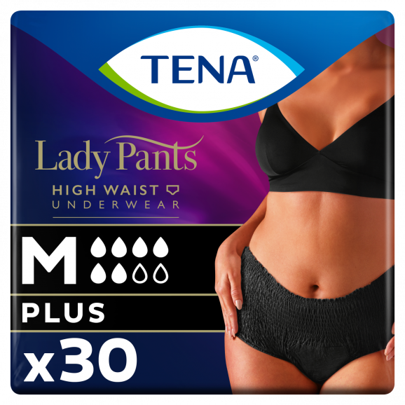 TENA Lady Pants Plus Black - bielizna chłonna, rozmiar M (30 sztuk) - zdjęcie produktu