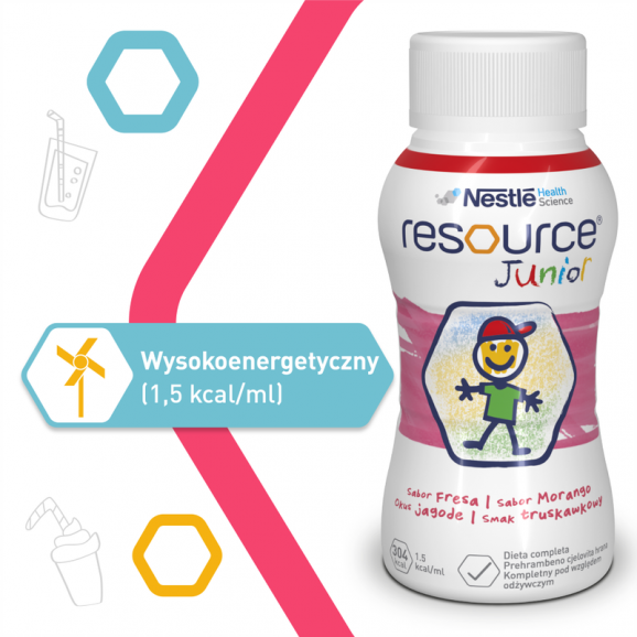 Nestle Resource Junior smak truskawkowy – preparat odżywczy dla dzieci powyżej 1 roku (4 x 200 ml) - zdjęcie produktu