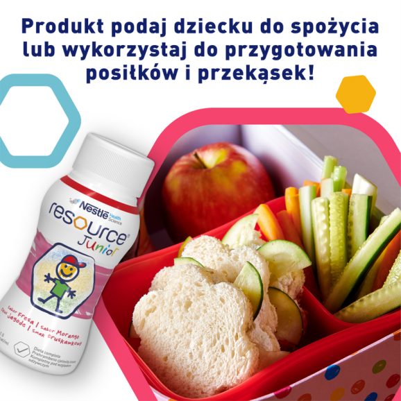 Nestle Resource Junior smak truskawkowy – preparat odżywczy dla dzieci powyżej 1 roku (4 x 200 ml) - zdjęcie produktu