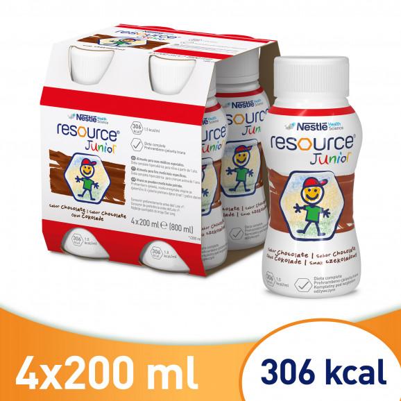 Resource Junior smak czekoladowy – preparat odżywczy dla dzieci powyżej 1 roku (4 x 200 ml) Resource Junior smak czekoladowy – preparat odżywczy dla dzieci powyżej 1 roku (4 x 200 ml) - zdjęcie produktu