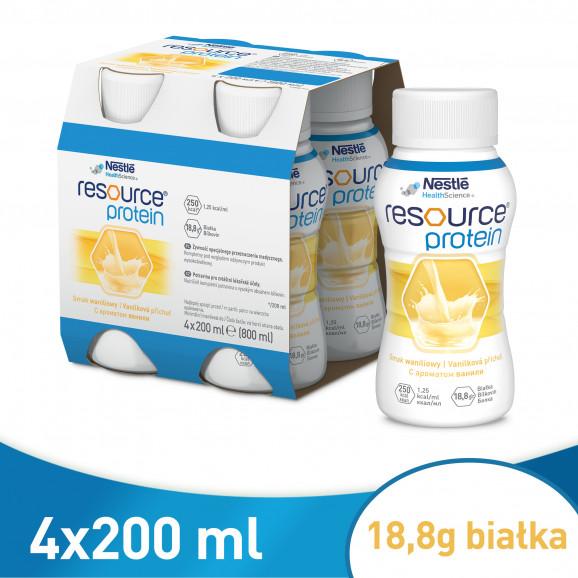 Nestle Resource Protein Wanilia – żywność specjalnego przeznaczenia medycznego (4 x 200 ml) - zdjęcie produktu