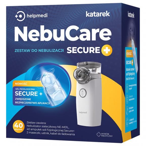HelpMedi Nebucare Secure+ nebulizator siateczkowy NE-M01L + roztwór soli fizjologiczny NaCl 0,9%, 5 ml x 40 ampułek - zdjęcie produktu