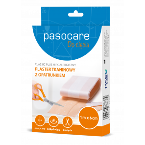 Pasocare Classic Plus Hipoalergiczny plaster tkaninowy z opatrunkiem do cięcia, 1 m x 6 cm, 1 szt. - zdjęcie produktu