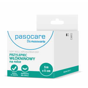 PASOCARE Soft Roll, hipoalergiczny przylepiec włókninowy na rolce (5 m x 5 cm) 1 sztuka - zdjęcie produktu