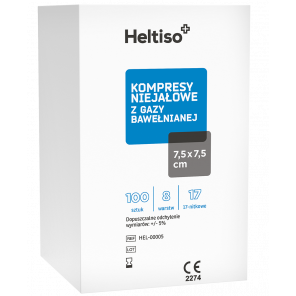 Heltiso Kompresy niejałowe z gazy bawełnianej 17 nitkowe 8 warstwowe 7,5 x 7,5 cm (100 szt.) - zdjęcie produktu