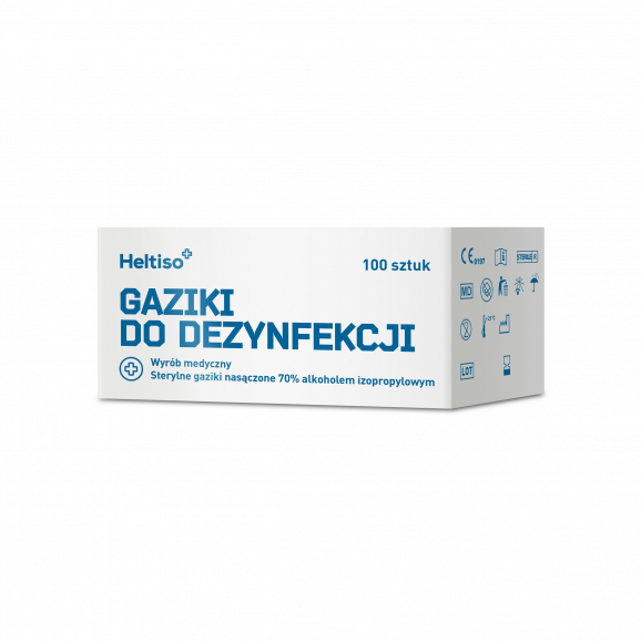 Heltiso Gaziki sterylne do dezynfekcji nasączone alkoholem izopropylowym (100 szt.) - zdjęcie produktu