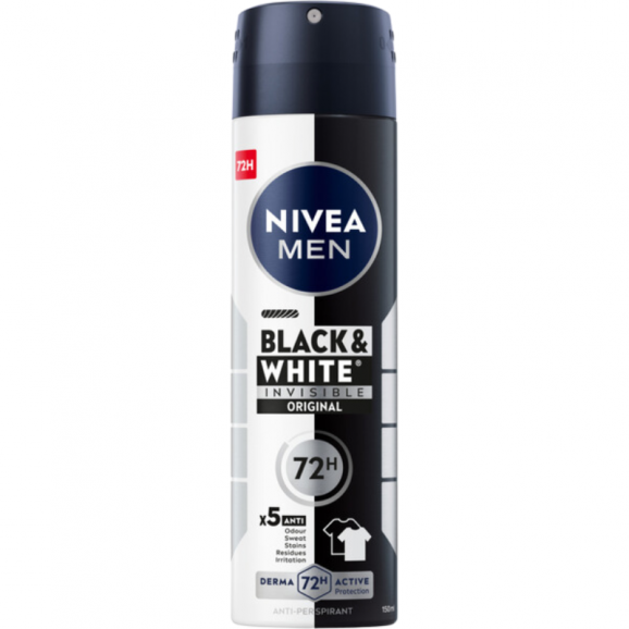NIVEA MEN Black & White Invisible Original Antyperspirant Spray 72H (150 ml) NIVEA MEN Black & White Invisible Original Antyperspirant Spray 72H (150 ml) - zdjęcie produktu