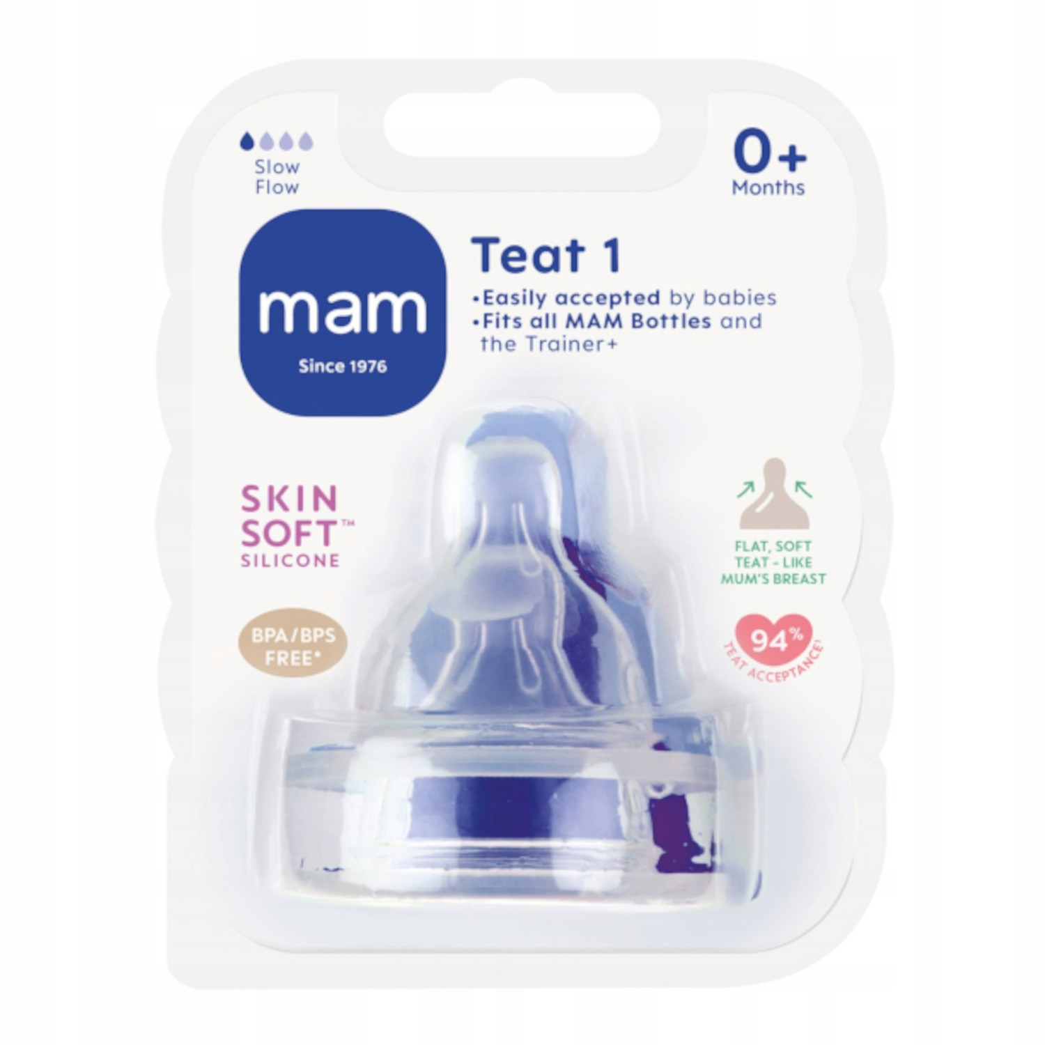 MAM Smoczek silikonowy do butelki SkinSoft 0m+ rozmiar 1 (2 sztuki)