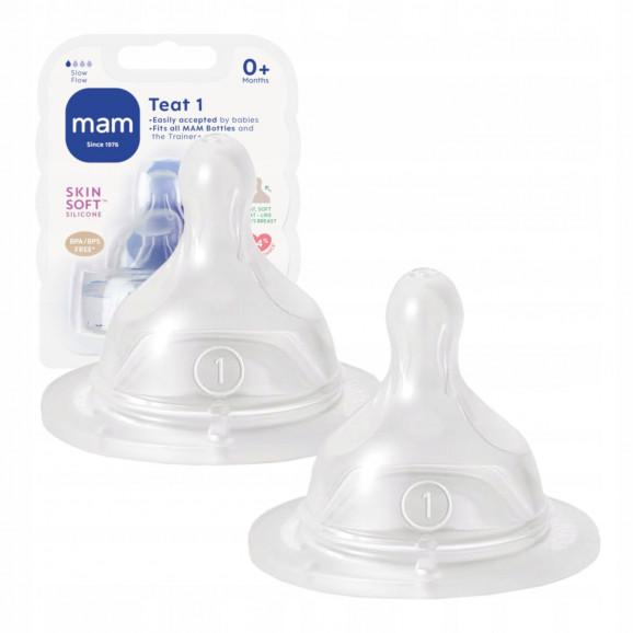MAM Smoczek silikonowy do butelki SkinSoft 0m+ rozmiar 1 (2 sztuki) - zdjęcie produktu