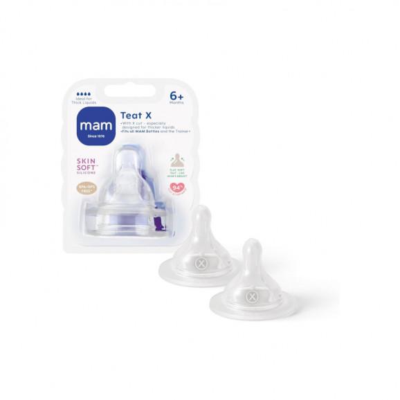 MAM Smoczek silikonowy do butelki SkinSoft 6m+ rozmiar X do gęstych płynów (2 sztuki) - zdjęcie produktu