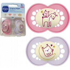 MAM Smoczek uspokajający silikonowy Perfect Night 6+ Planet Love Girl, 2 sztuki - zdjęcie produktu