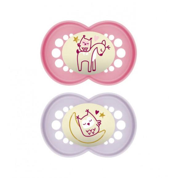 MAM Original Night Smoczek uspokajający, ortodontyczny, silikonowy 16m+ Planet Love Girl świecący w ciemności, 2 sztuki - zdjęcie produktu