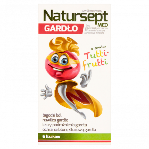 [31.05.2026] Natursept MED Gardło, lizaki na ból gardła o smaku tutti-frutti (6 szt.) - zdjęcie produktu