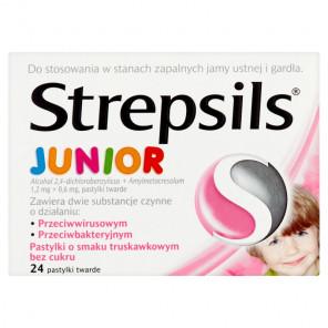 [31.05.2026] Strepsils Junior, pastylki do ssania bez cukru o smaku truskawkowym, 24 sztuki - zdjęcie produktu