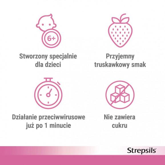 [31.05.2026] Strepsils Junior, pastylki do ssania bez cukru o smaku truskawkowym, 24 sztuki - zdjęcie produktu
