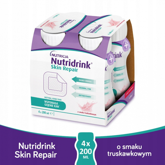 [28.03.2026] Nutridrink Skin Repair, preparat odżywczy, smak truskawkowy, 4 x 200 ml - zdjęcie produktu