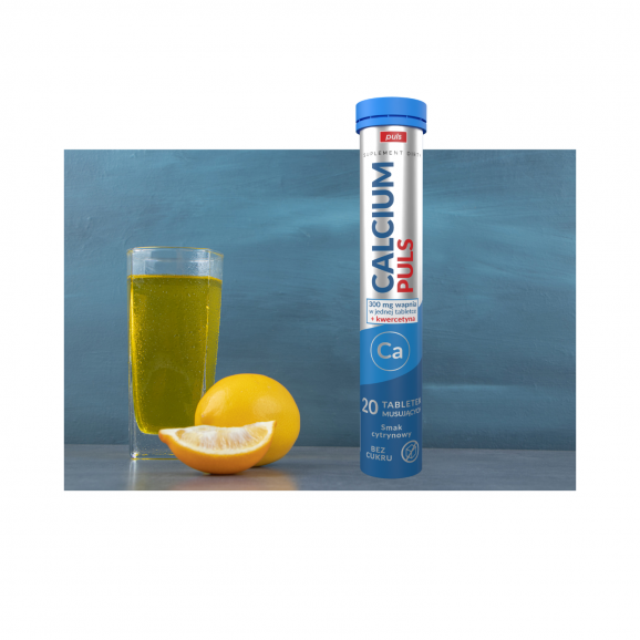 Calcium PULS 300 mg wapnia + kwercetyna – tabletki musujące bez cukru, smak cytrynowy (20 sztuk) - zdjęcie produktu