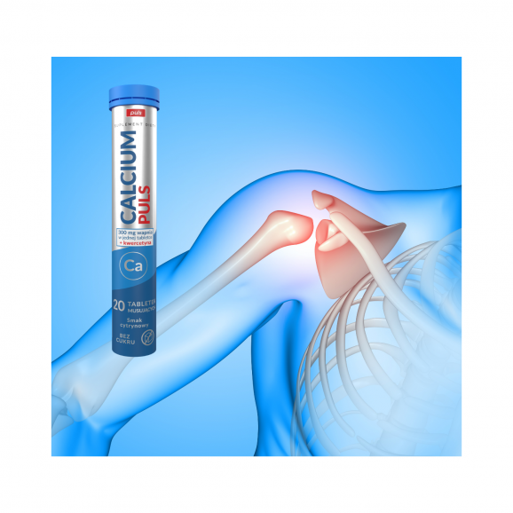 Calcium PULS 300 mg wapnia + kwercetyna – tabletki musujące bez cukru, smak cytrynowy (20 sztuk) - zdjęcie produktu