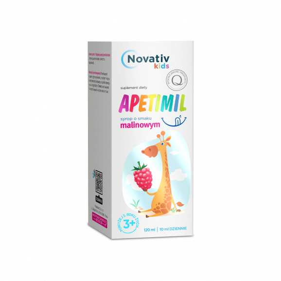 Novativ Kids Apetimil Syrop o smaku malinowym – suplement diety (120 ml) Novativ Kids Apetimil Syrop o smaku malinowym – suplement diety (120 ml) - zdjęcie produktu