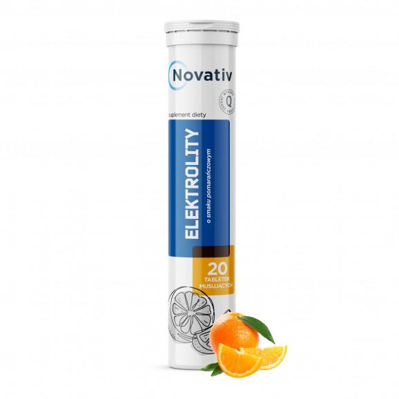 Novativ Elektrolity o smaku pomarańczowym, 20 tabletek musujących – suplement diety Novativ Elektrolity o smaku pomarańczowym, 20 tabletek musujących – suplement diety - zdjęcie produktu