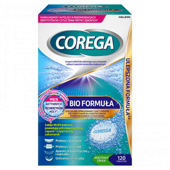 Corega Tabs Bio Formuła – tabletki do czyszczenia protez zębowych (120 tabletek) – wyrób medyczny - zdjęcie produktu