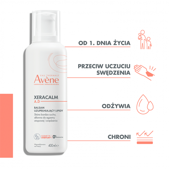 Zestaw AVENE XeraCalm A.D Balsam + olejek uzupełniający lipidy, 400ml + 100ml - zdjęcie produktu