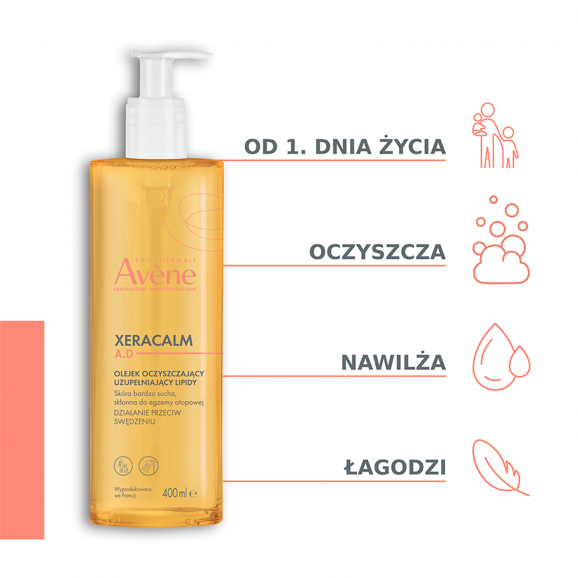 Zestaw AVENE XeraCalm A.D Balsam + olejek uzupełniający lipidy, 400ml + 100ml - zdjęcie produktu