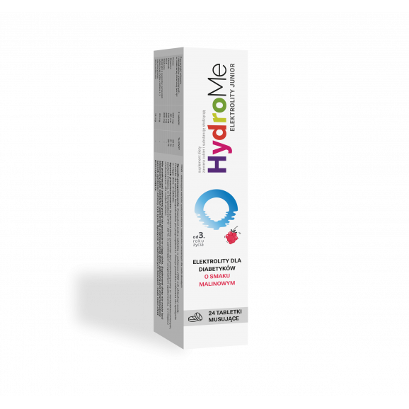 HydroMe Elektrolity Junior, 24 tabletki musujące o smaku malinowym – suplement diety - zdjęcie produktu