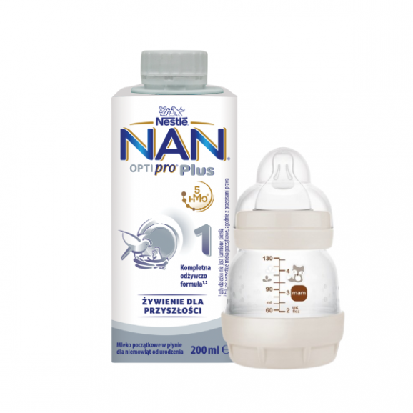Nestle NAN Optipro Plus 1 HMO mleko początkowe dla niemowląt od urodzenia 200ml + butelka 130ml GRATIS Nestle NAN Optipro Plus 1 HMO mleko początkowe dla niemowląt od urodzenia 200ml + butelka 130ml GRATIS - zdjęcie produktu