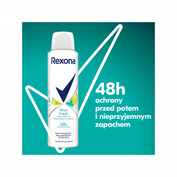 Rexona Stay Fresh Blue Poppy & Apple 48H antyperspirant w sprayu dla kobiet (150 ml) Rexona Stay Fresh Blue Poppy & Apple 48H antyperspirant w sprayu dla kobiet (150 ml) - zdjęcie produktu