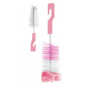 Bocioland Szczotka do butelek i smoczków z gąbką różowa – zestaw 2 sztuki - zdjęcie produktu