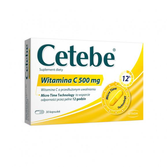 CETEBE Witamina C 500mg na odporność o przedłużonym uwalnianiu 30 kapsułek CETEBE Witamina C 500mg na odporność o przedłużonym uwalnianiu 30 kapsułek - zdjęcie produktu
