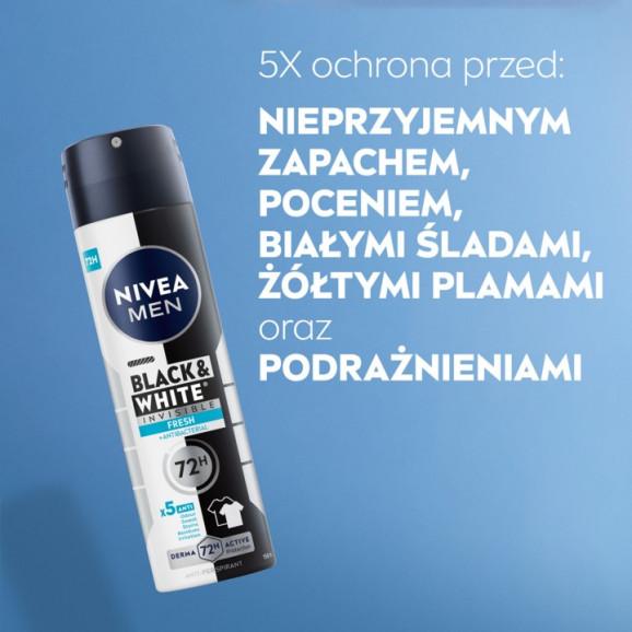 NIVEA MEN Black & White Invisible Fresh 72H antyperspirant w sprayu dla mężczyzn 150 ml NIVEA MEN Black & White Invisible Fresh 72H antyperspirant w sprayu dla mężczyzn 150 ml - zdjęcie produktu