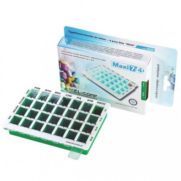 MAXI 7x4 Kasetka tygodniowa do dawkowania leków, 4 pory dnia MAXI 7x4 Kasetka tygodniowa do dawkowania leków, 4 pory dnia - zdjęcie produktu