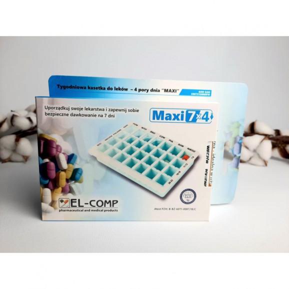 MAXI 7x4 Kasetka tygodniowa do dawkowania leków, 4 pory dnia MAXI 7x4 Kasetka tygodniowa do dawkowania leków, 4 pory dnia - zdjęcie produktu