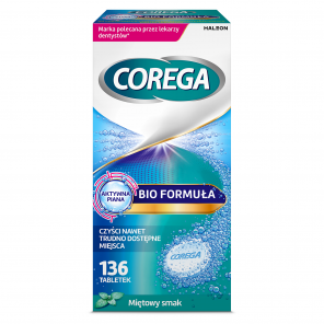 Corega Bio Formula, tabletki do czyszczenia protez zębowych, smak miętowy, 136 szt - zdjęcie produktu