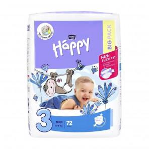 Bella Baby Happy Midi Rozmiar 3 (5–9 kg) pieluszki jednorazowe, wyrób medyczny (72 szt.) - zdjęcie produktu