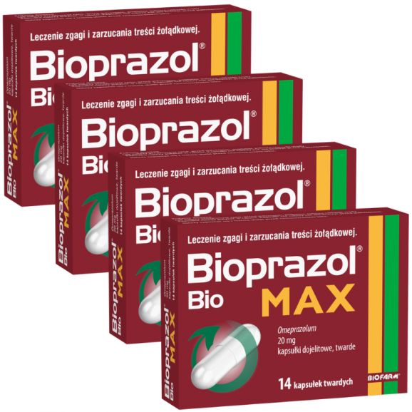 Bioprazol Bio Max 20 mg lek bez recepty kapsułki dojelitowe twarde (4x14 kapsułek) Bioprazol Bio Max 20 mg lek bez recepty kapsułki dojelitowe twarde (4x14 kapsułek) - zdjęcie produktu
