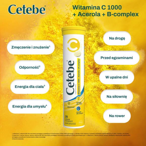 [30.06.2026] Cetebe Witamina C 1000 + Acerola + B-complex – suplement diety (20 tabletek musujących, smak cytrynowy) - zdjęcie produktu